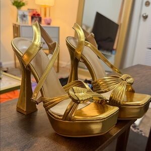 Gold Strappy Platform Heels